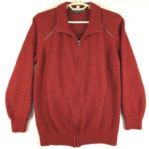 Evelyn Monteza Baby Alpaca Red Zip Front Cardigan Sweater Luxury Knitwear‎ Large